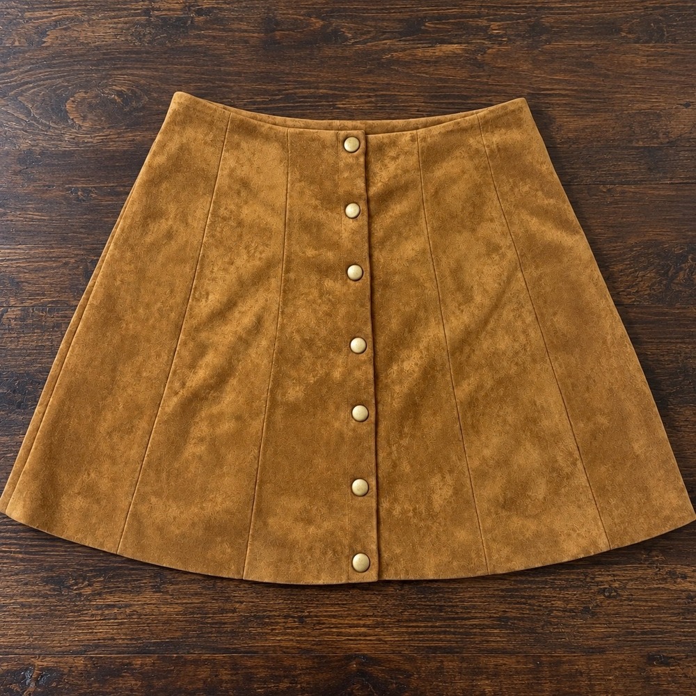 Honey Punch Brown Faux Suede Button Front Mini Skirt Medium Boho A-Line Mini